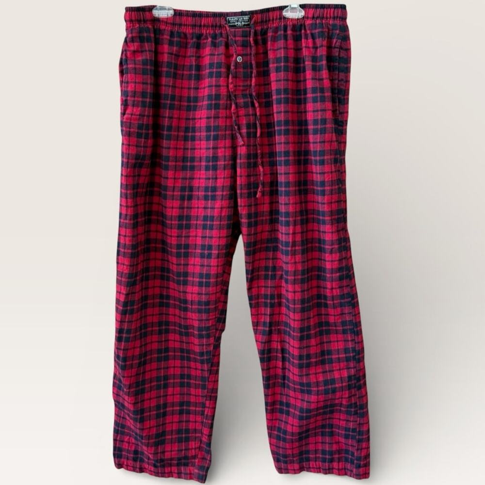 Polo Ralph Lauren Red Navy Plaid Sleep Pants Mens XL Cotton Pull On Lounge
